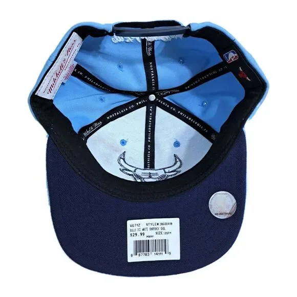 Mitchell Ness Blue NBA Chicago Bulls Snapback Hat Wool Blend Ice White - Picture 5 of 7